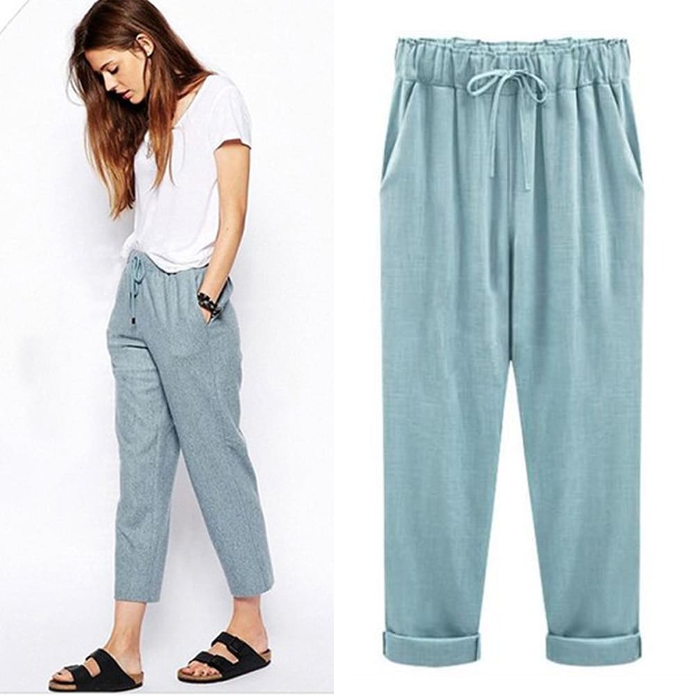 Comfy Harem Pants Women Loose Casual Elastic High Waist Summer Beach Outdoor Drawstring Loose Baggy Trousers Plus Size