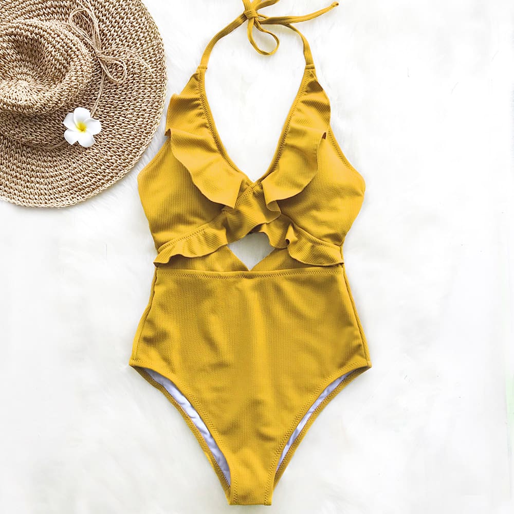 Ruffle Swimsuit Women Backless Swimwear Women One Piece Swimsuit Padded Bathing Suit Ladies Beachwear Monokini Maillot De Bain