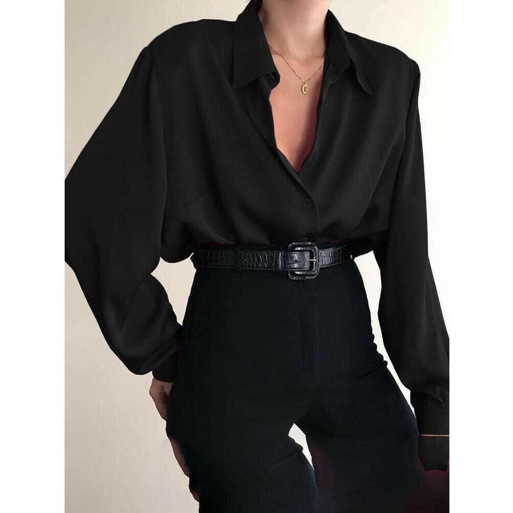 Fashion Women Button Down Blouse Shirts Ladies Autumn Long Sleeve Casual V-Neck Loose OL Work Blouse Tops