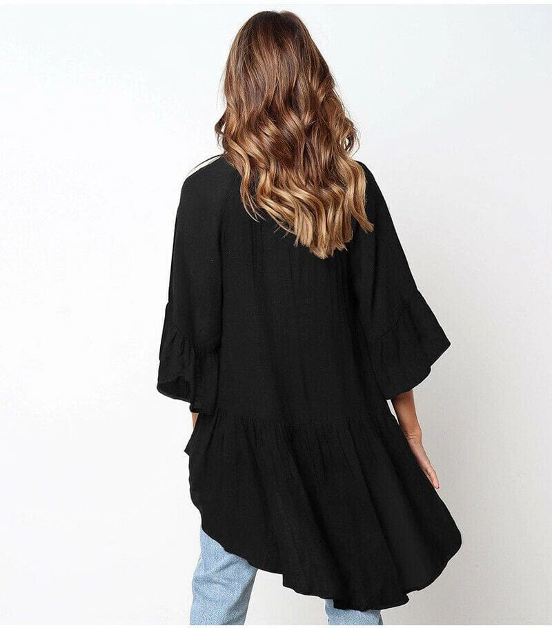 Women Elegant Irregular Crew Neck Blouse Autumn Casual Long Sleeve Tunic Tops Ladies Blouse Pullover Shirt Plus Size