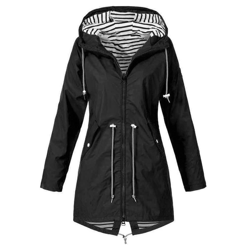 Women Hooded Coat Windproof Rain Coat Parka Zip Jacket