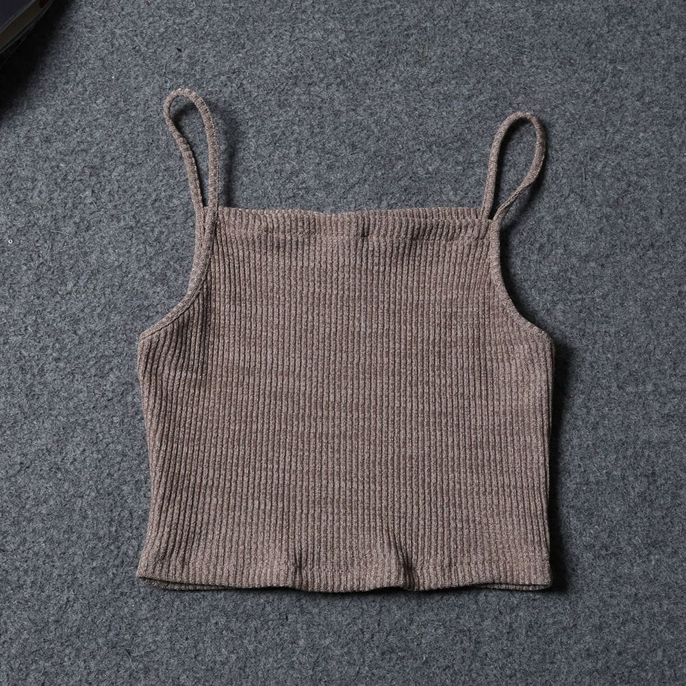 Women Summer Sleeveless Spaghetti Strap Knitted Short Tank Vest Tops Bodycon Casual Solid Crop Tops Tank Tops