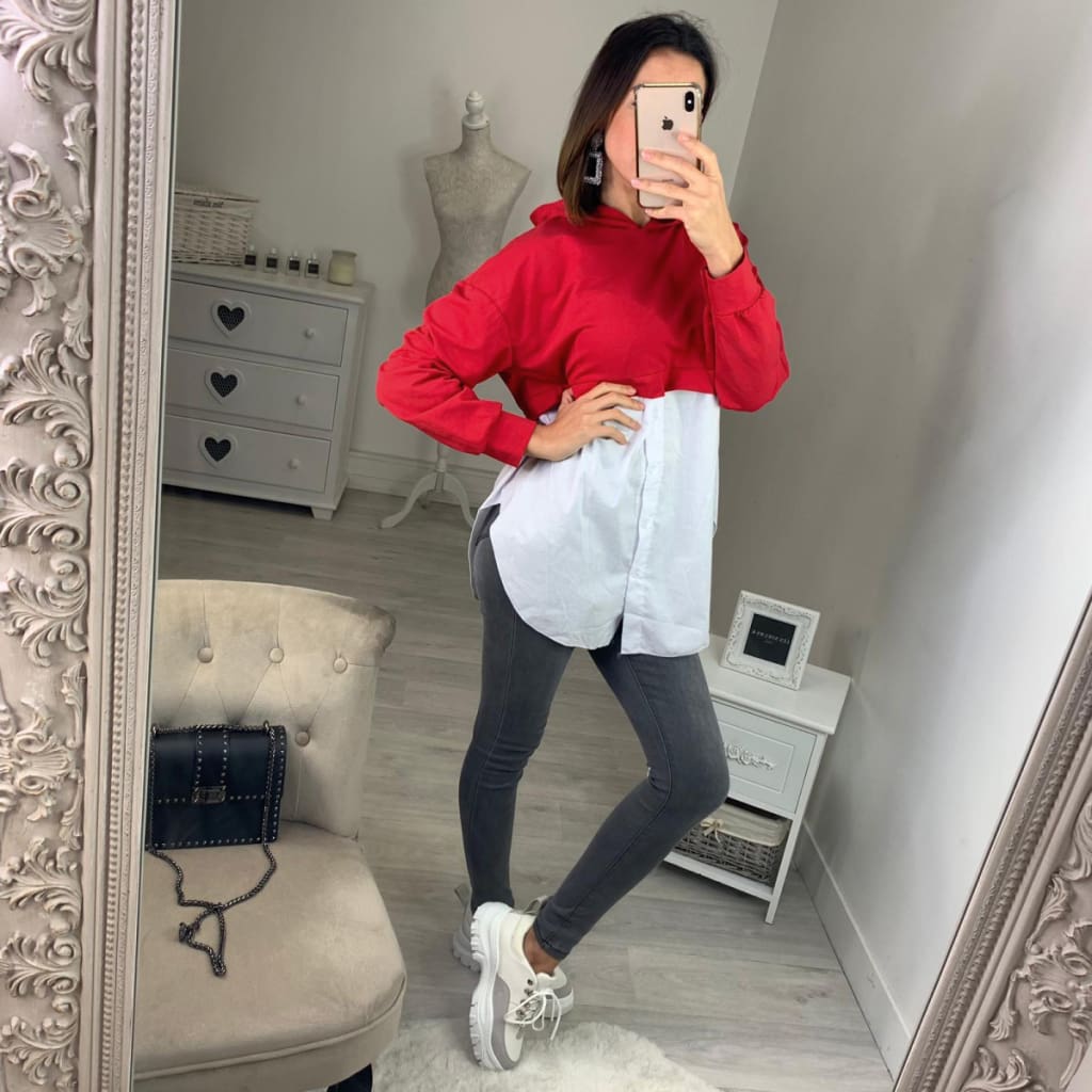 Fashion Women Ladies Long Sleeve Stitching Shirt Tops Hooded Casual Autumn Loose Button Blouse Shirt 2019