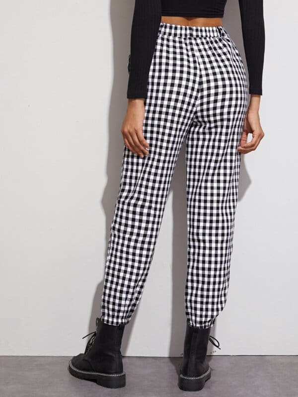 Gingham Plaid Print Elastic High Waist Joggers Sport Trousers Casual Harem Pants