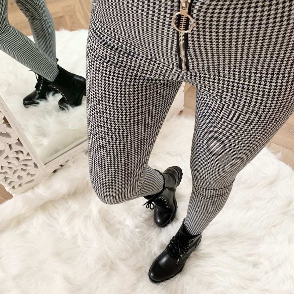 Tartan Zipper Plaid High Waist Paper Bag Trousers Ladies Office OL Casual Slim Fit Pants