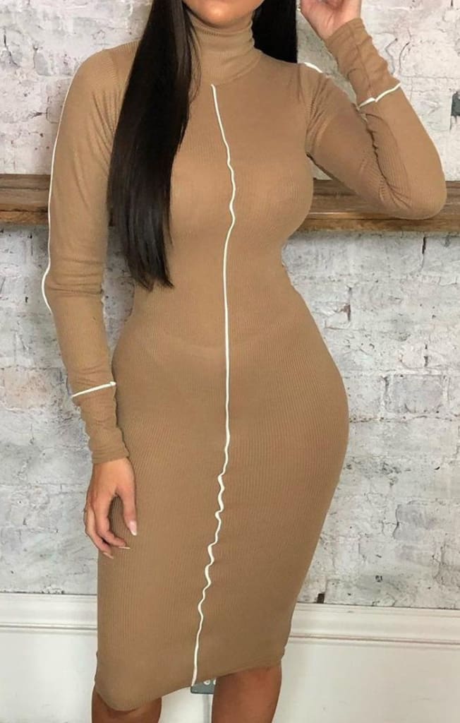 Women Autumn Long Sleeve Short Dress Secy Ladies Slim Fit High Neck Dress Bodycon Bandage Casual Slim Dresses