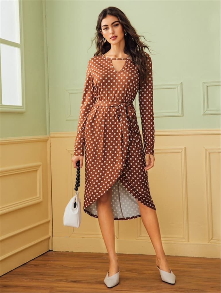 2019 Fashion Polka Dot Dress Women Ladies V Neck Long Sleeve Dress Prom Evening Party Autumn Casual Sundress