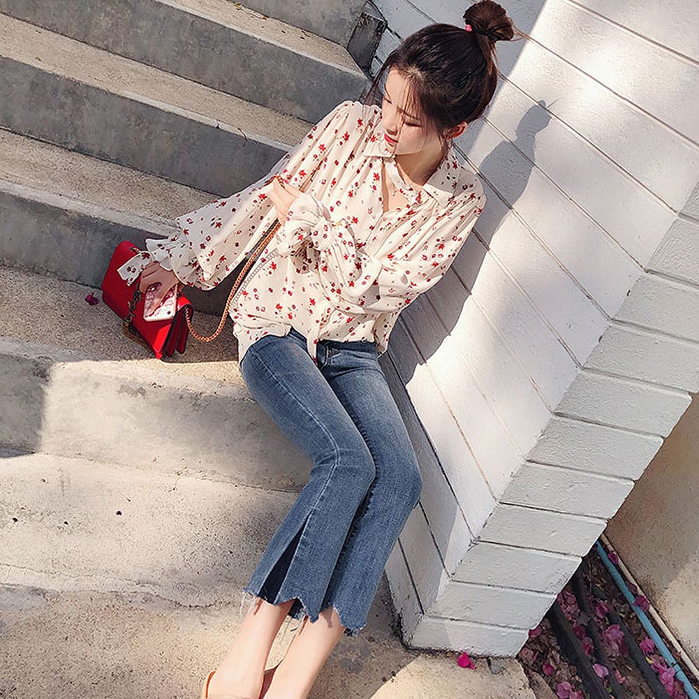 Korea Style Women Chiffon Solid Long Sleeve Blouse Fashion Ladies Summer Casual Loose Tops T Shirt Pullover Clothes