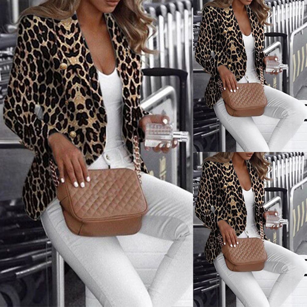 Women Long Sleeve Slim Fit Blazer Leopard Suit Ladies Formal Business Coat Duster Jacket Formal Wear Ladies Elegant Suits