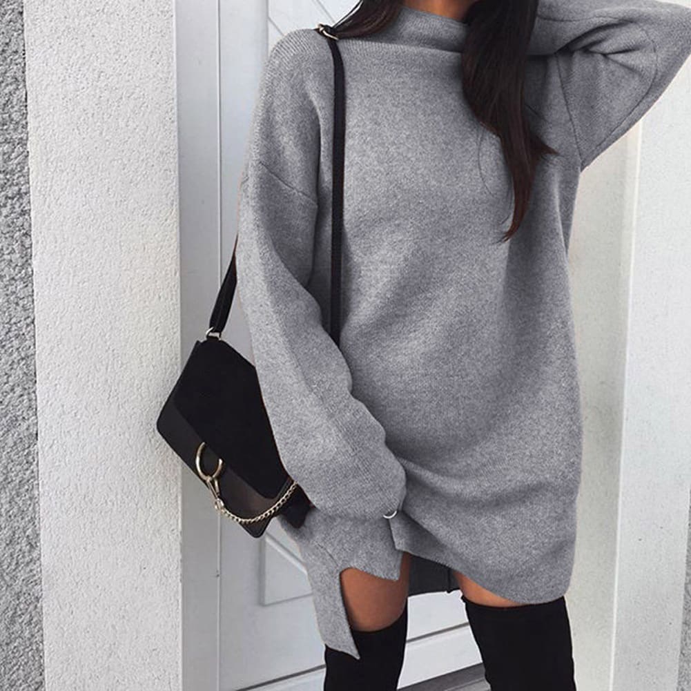 Fashion Women Ladies High Collar Dress Long Batwing Sleeve Jumper Sweatshirt Knitwear Casual Pullover Blouse Tops