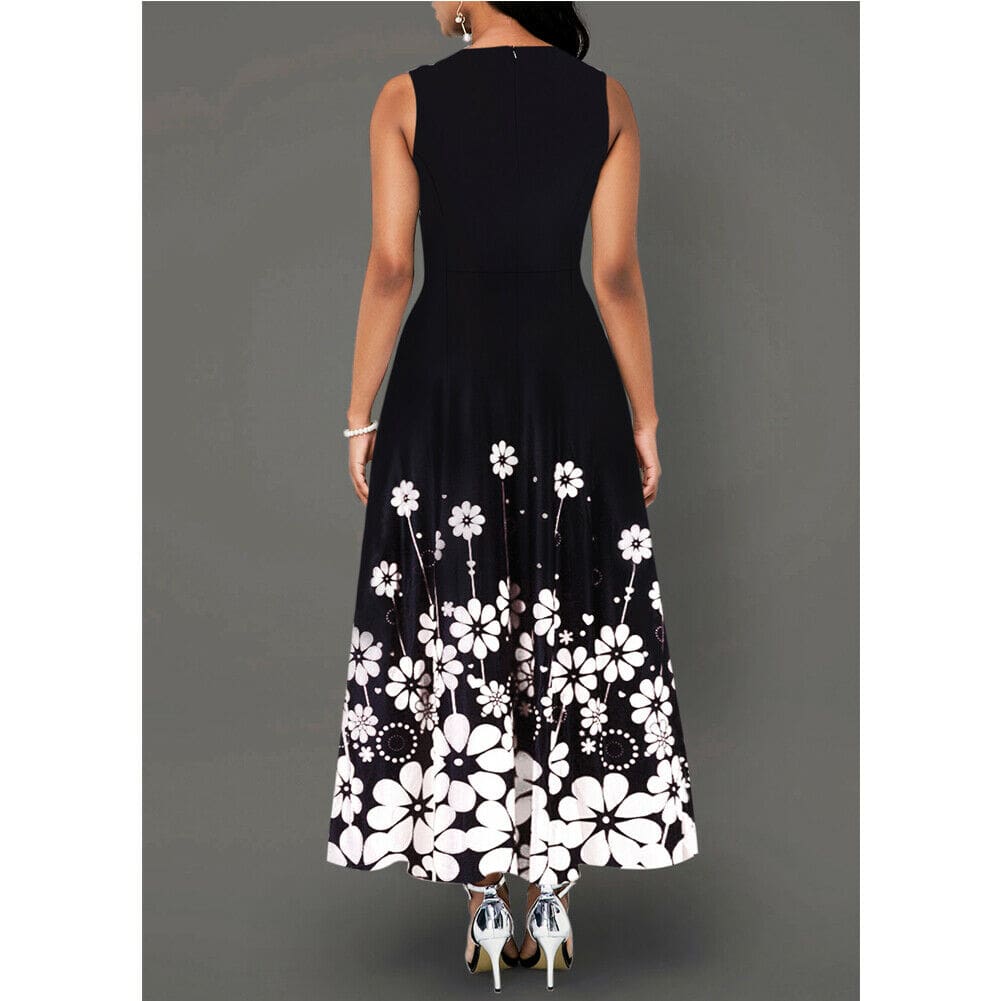 Large Size Elegant Womens Floral Print Long Maxi Dress Evening Party Beach Dress Summer Sleeveless Long Flower Sundress Costume