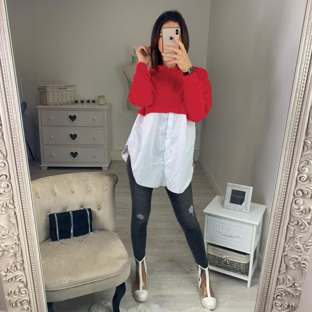 Fashion Women Ladies Long Sleeve Stitching Shirt Tops Hooded Casual Autumn Loose Button Blouse Shirt 2019