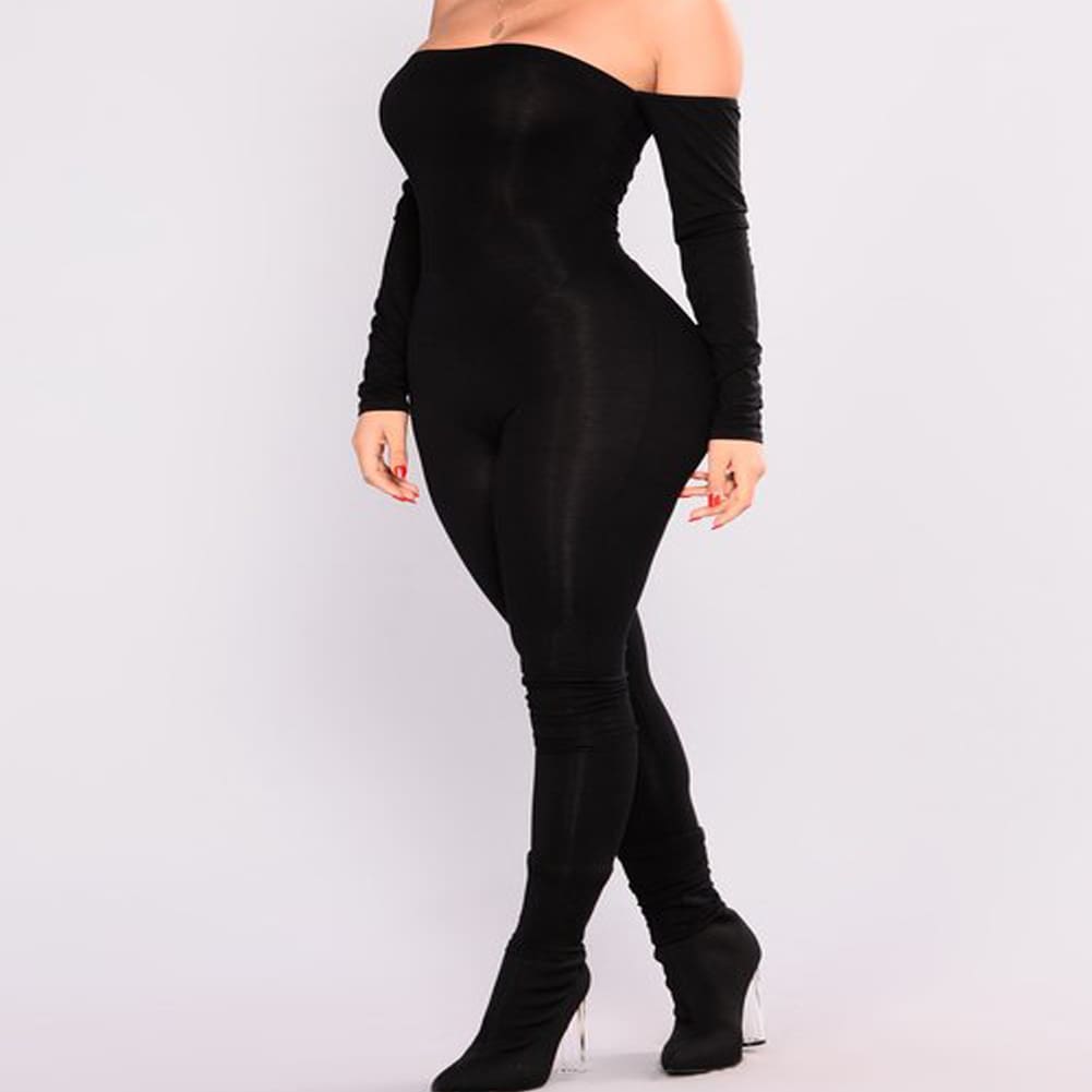 Women Off Shoulder Bodycon Long Sleeve Clubwear Playsuit Jumpsuits Rompers Skinny Sexy Jumpsuits Female Black Trousers