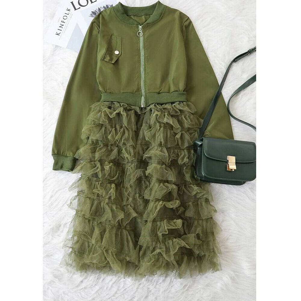 Women Jacket Fashion Solid Color Long Sleeve Womens Jackets Lace Ruffles Mesh Stitching Suit Elegant Overcoat Long Jackets