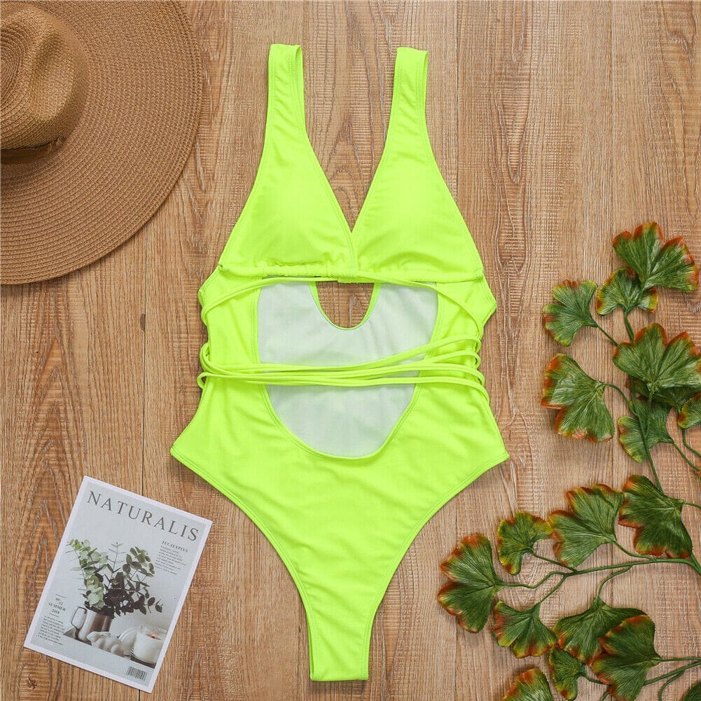 Womens Bikini One-Piece Set Push Up Monokini Swimwear Bandage Swimming Costume