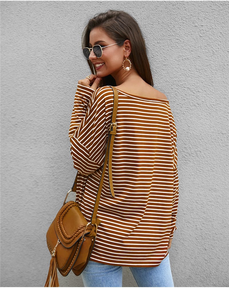 Women Autumn Stripe T shirt Long Sleeve Loose Tee shirt Femme Ladies harajuku tshirt Elegant Plain ulzzang dames Streetwear