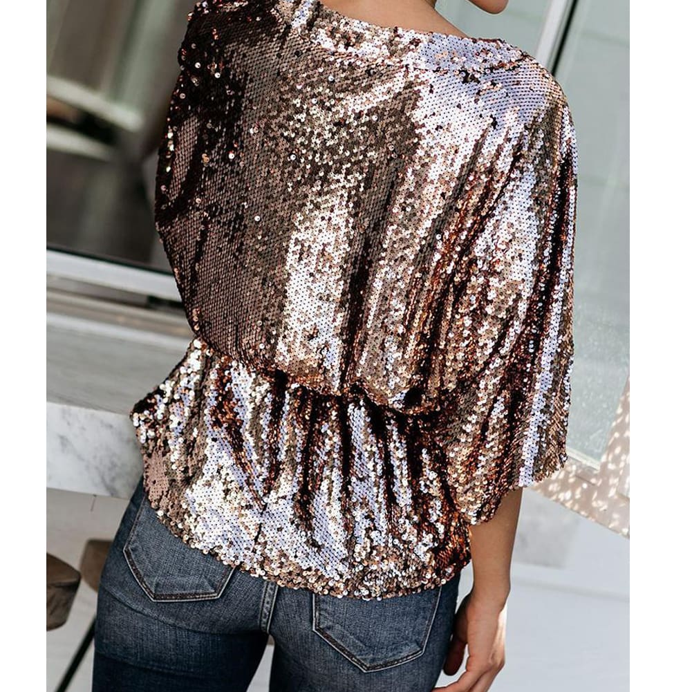 Women Tops Sequins T Shirt Casual Party Short Sleeve Loose Tee Top Casual Tops Shirts