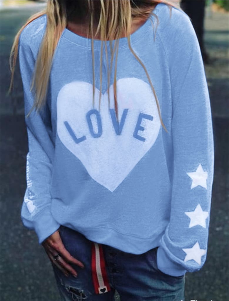 Women Long Sleeve Love Heart Printed Hoodie Sweatshirt Ladies Casual Loose Sweater Jumper Pullover Tops Blouse