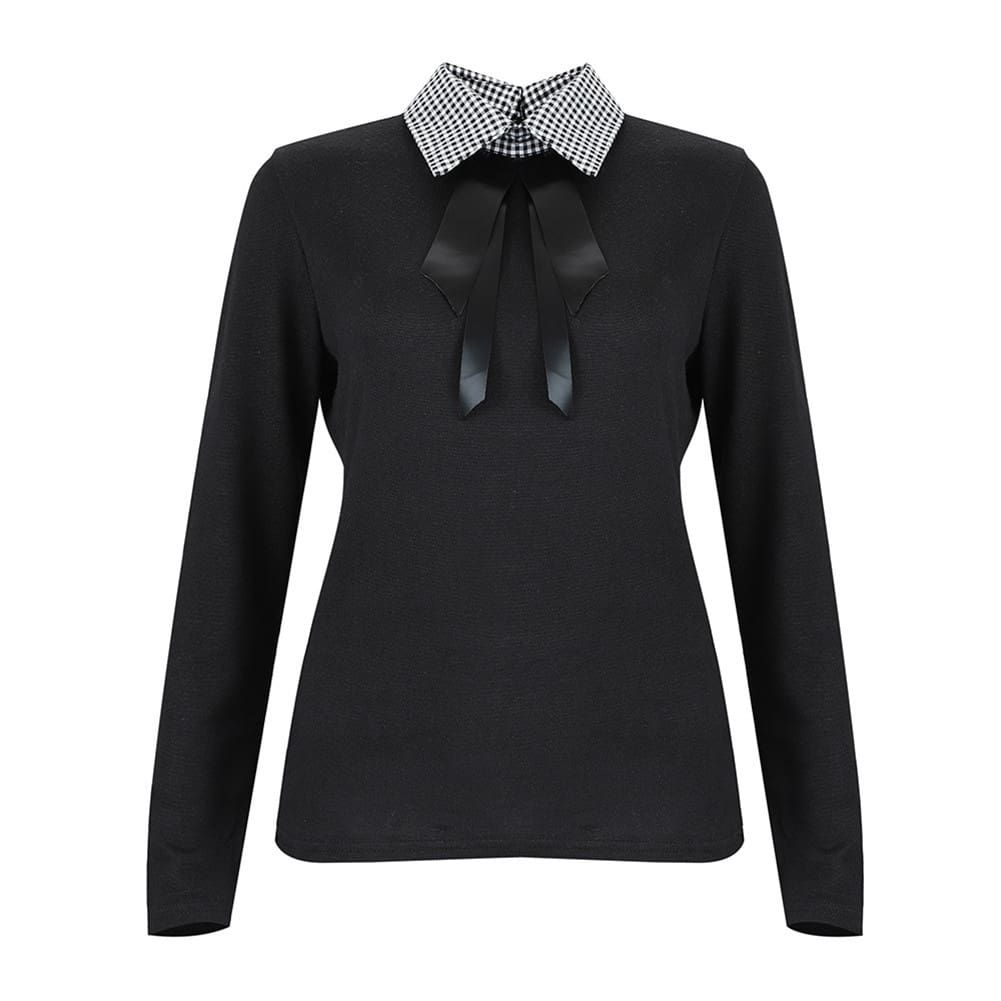 Elegant Office Ladies Lapel Blouse Shirt Autumn Women Long Sleeve Slim Fit Bowknot Stretch Office Solid Shirts