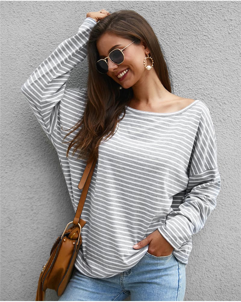 Women Autumn Stripe T shirt Long Sleeve Loose Tee shirt Femme Ladies harajuku tshirt Elegant Plain ulzzang dames Streetwear