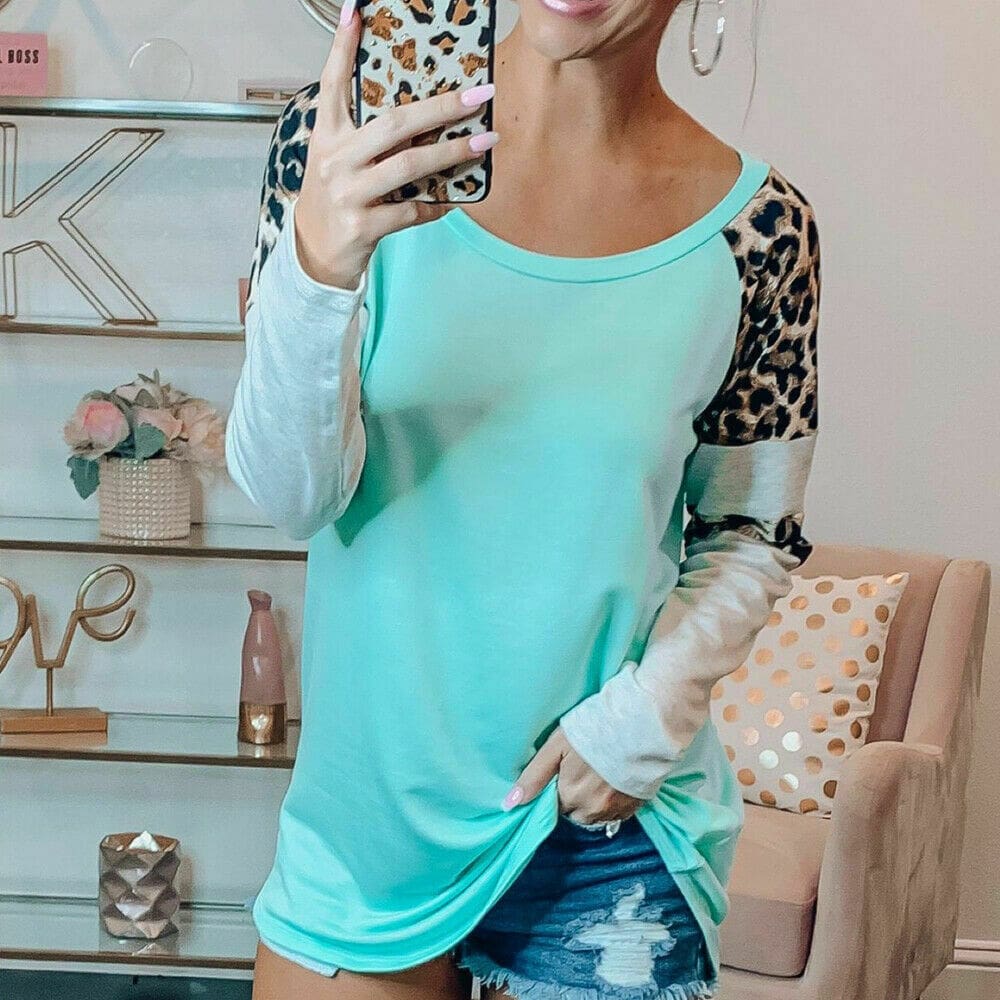 Autumn Women Leopard Print Top Ladies Round Neck Long Sleeve Pullover Sweatshirt Fashion Blouse Loose Shirt