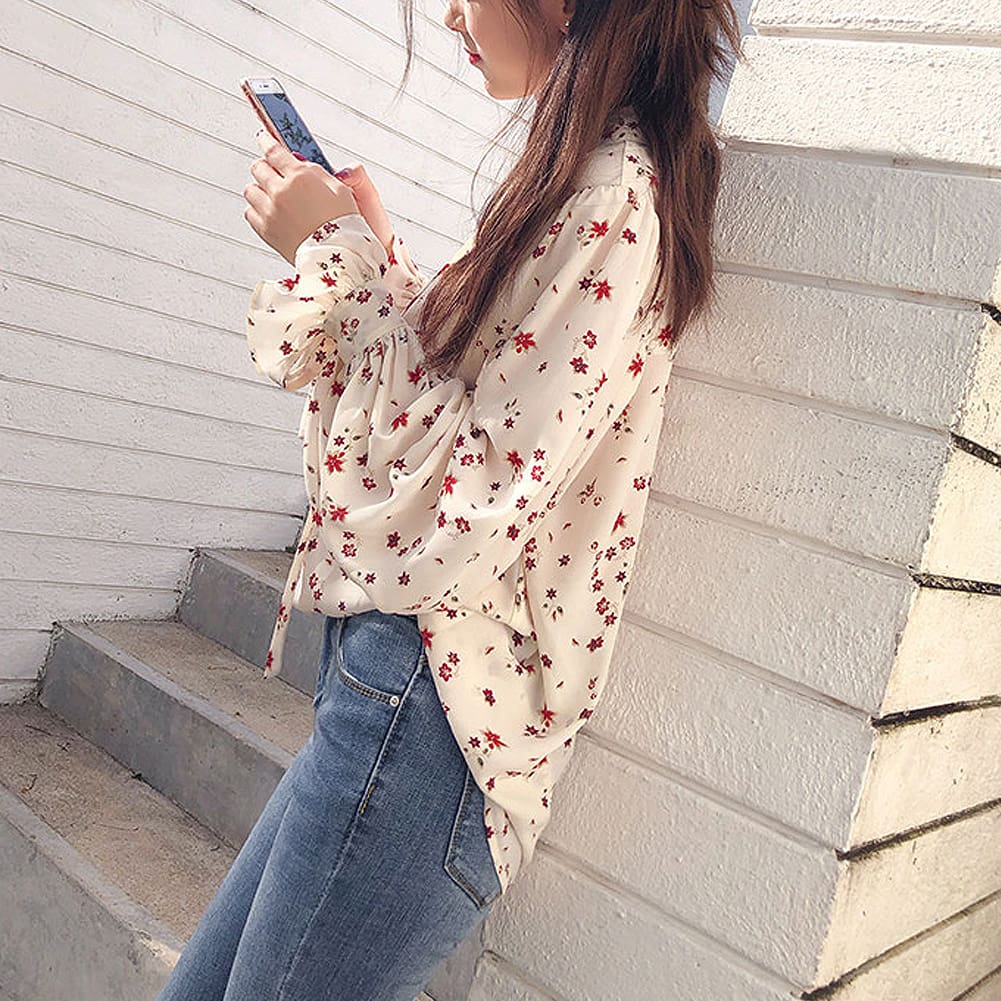 Korea Style Women Chiffon Solid Long Sleeve Blouse Fashion Ladies Summer Casual Loose Tops T Shirt Pullover Clothes