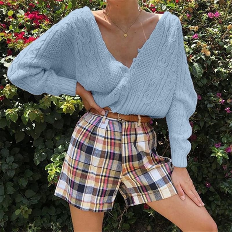 Spring Autumn Women Ladies Knitted Cardigan Solid Color Long Sleeve V-neck Sweater Fashionable Button Sweater