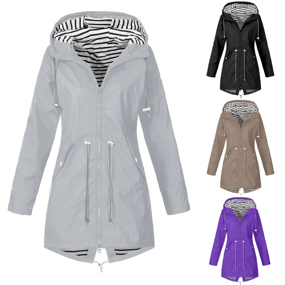 Women Hooded Coat Windproof Rain Coat Parka Zip Jacket