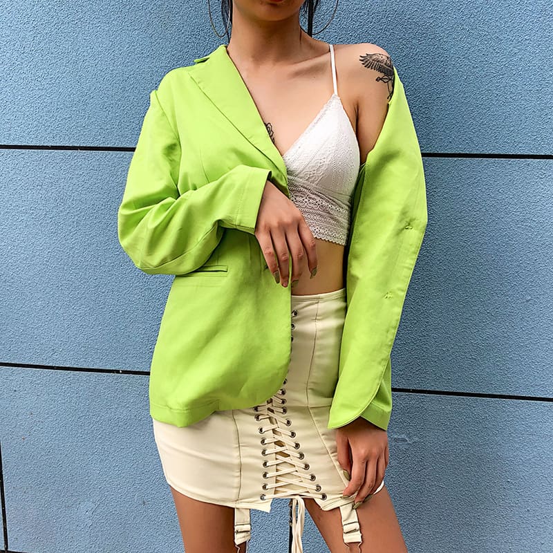 Women Blazer Oversize Autumn Long Coat Sexy Simple Candy Color Slim Long-sleeved Suit Kendall Fashion Avocado Green Blazer