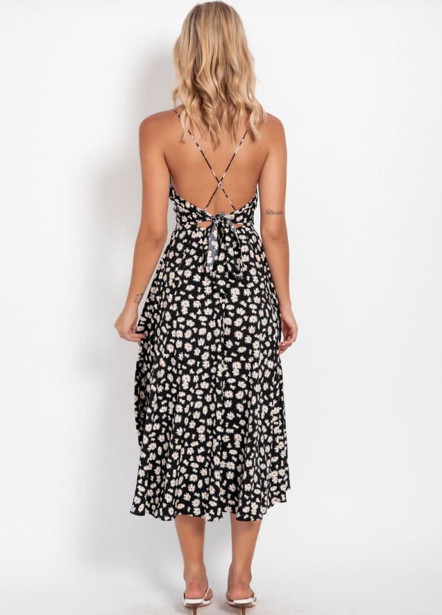 Boho Print Maxi Dress Sleeveless Evening Party Beach Dress V-Neck Sundress Backless