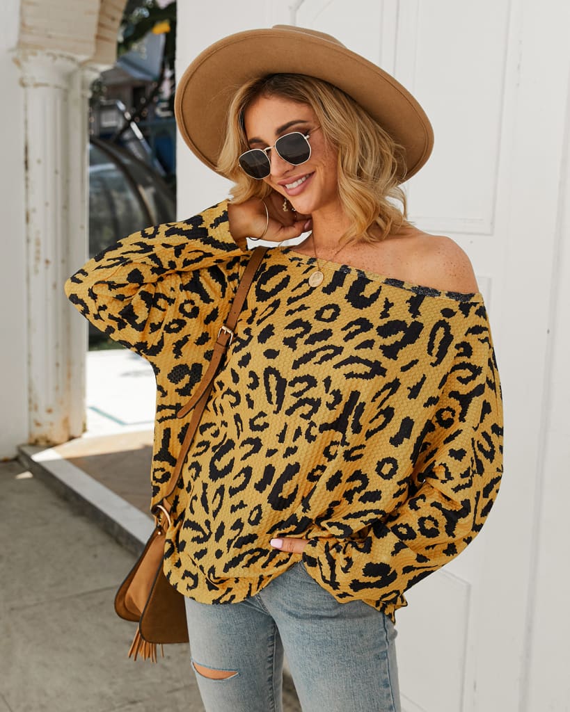 Women Ladies Leopard Print Long Sleeve Loose Casual Tops Autumn Winter Warm Pullover Sweatshirt Blouse Sweater