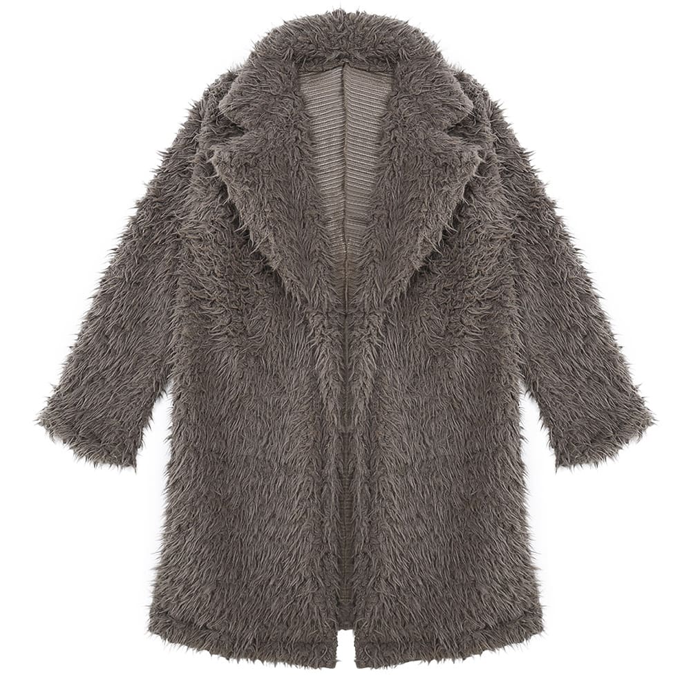 Women Ladies Teddy Bear Lapel Coat Jacket Winter Warm Fur Lapel Thick Long Cardigan Casual Outwear Jacket Tops Streetwear