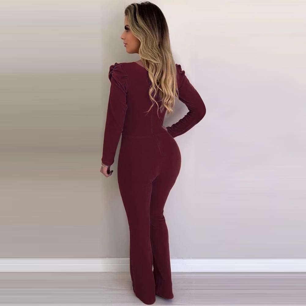 New Hot Women V Neck Bodycon Jumpsuit Loose Wide Leg Pants Suit Playsuit Autumn Casual OL Ladies Workout Jumpsuit Clothes