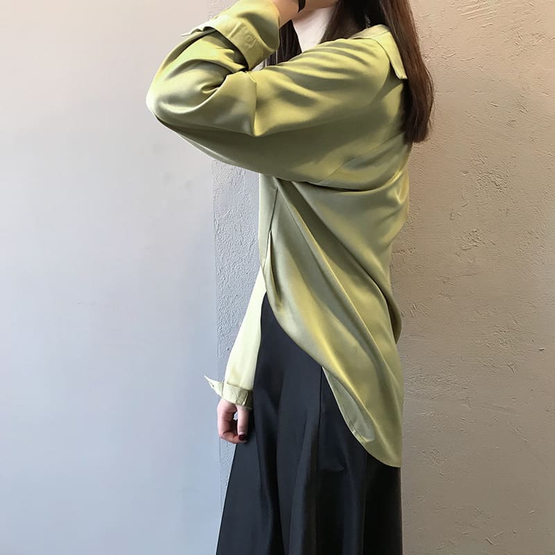 Fashion Women Fashion Long Sleeves Satin Blouse Top Casual Female Lapel Street Shirts Elegant Imitation Silk Blouse