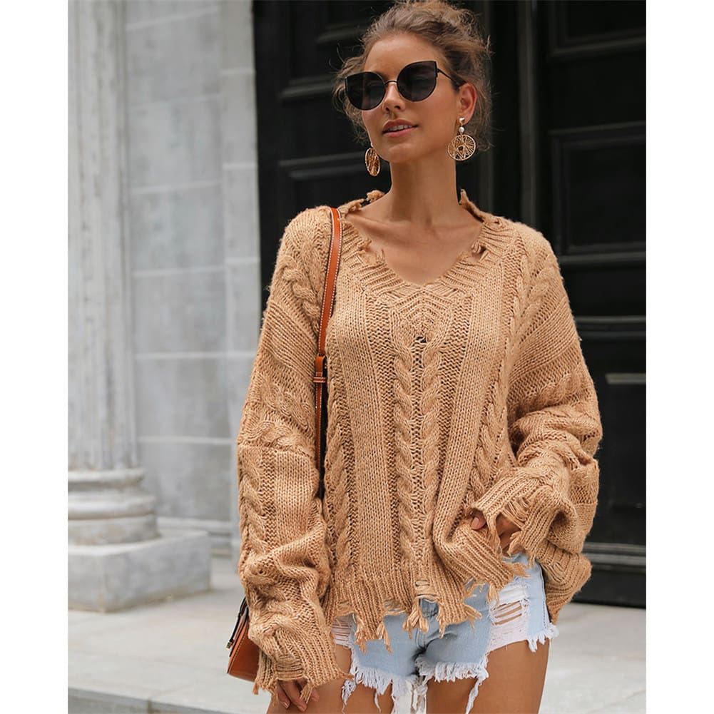 New Women Loose Knitted Pullover Jumper Sweater ;Ladies Casual V-Neck Long Sleeve Warm Winter Knitwear Top