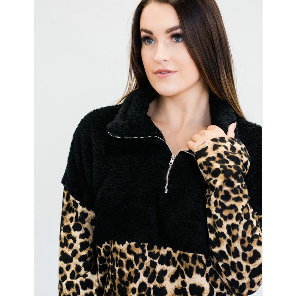 Fashion Women Autumn Winter Hoodie Sweatshirt Leopard Patchwork Jumper Sweater Hooded Pullover Coat Tops