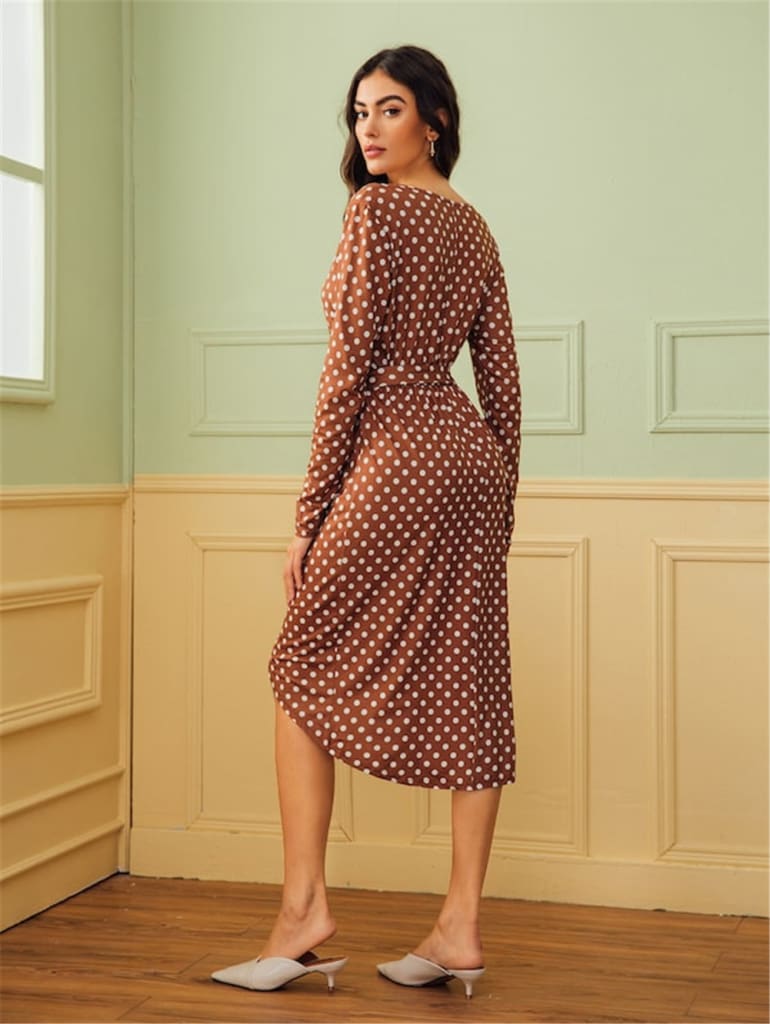 2019 Fashion Polka Dot Dress Women Ladies V Neck Long Sleeve Dress Prom Evening Party Autumn Casual Sundress