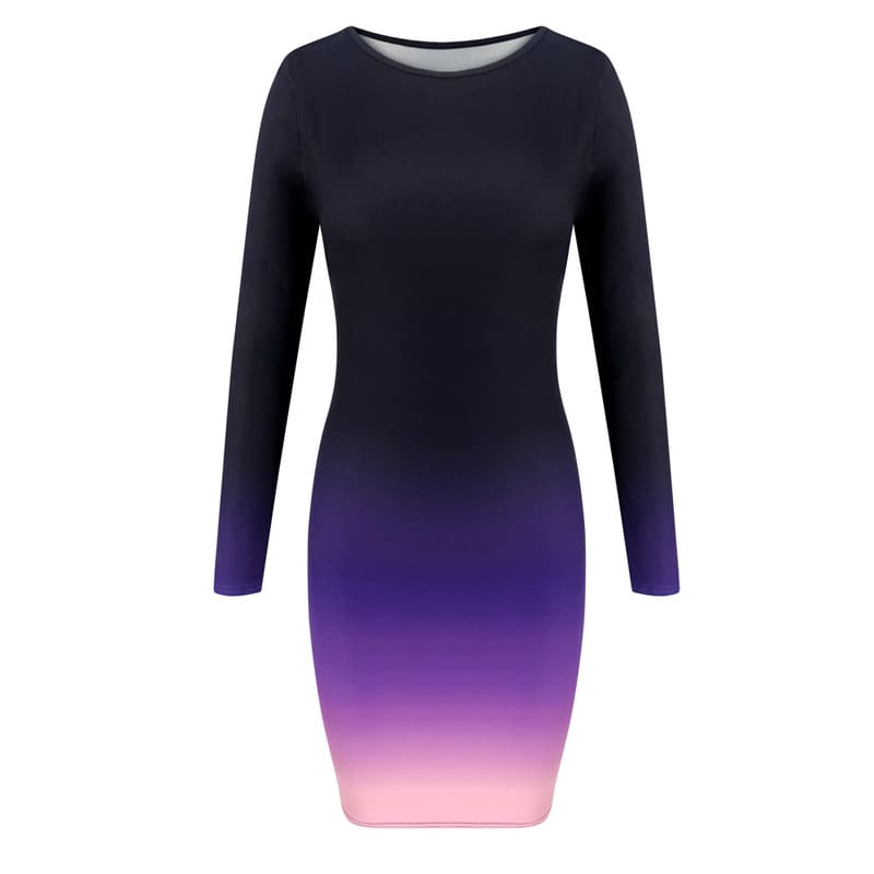 Womens Autumn New Long Sleeve Ladies Stretch Bodycon Plain Dress O Neck Stretch Bodycon Pencil Midi Party Dress