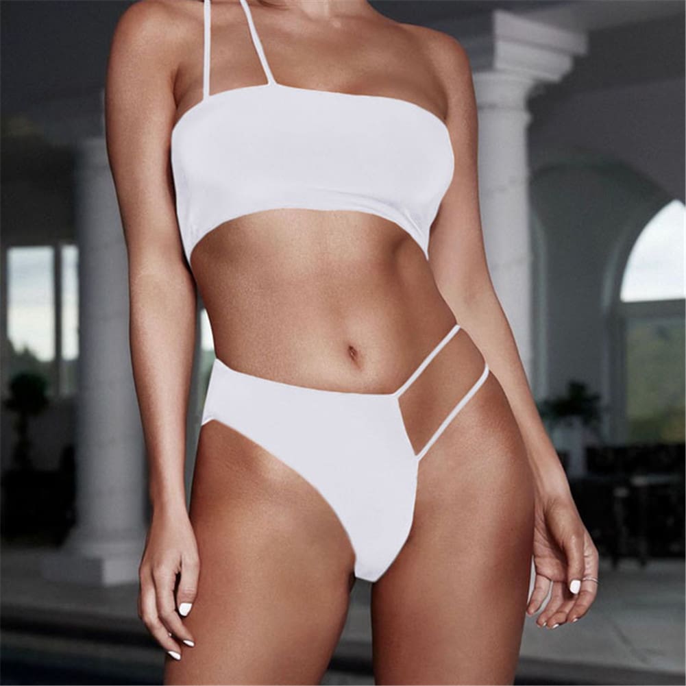 Summer Women Bandage One Shoulder Bra Thongs Bikini Push-up Bra Swimsuit Bathing 2pcs Set Swimwear Beachwear