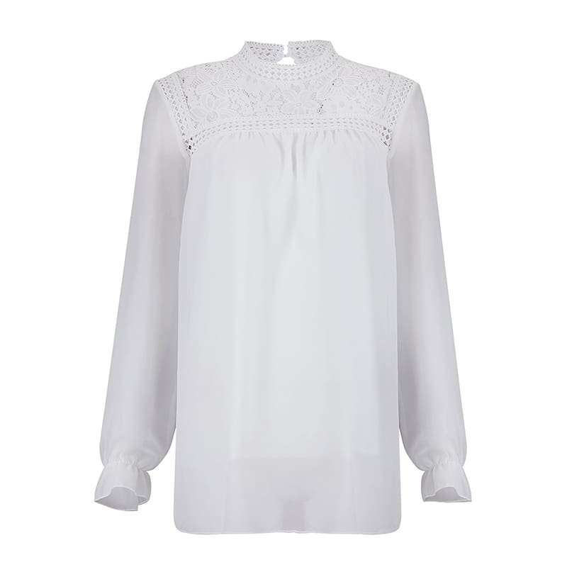 Fashion Womens Hollow Lace Long Sleeve Loose Blouse Tops Spring Casual Jumper Basic Tee Shirt Top