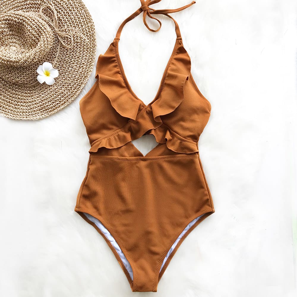 Ruffle Swimsuit Women Backless Swimwear Women One Piece Swimsuit Padded Bathing Suit Ladies Beachwear Monokini Maillot De Bain