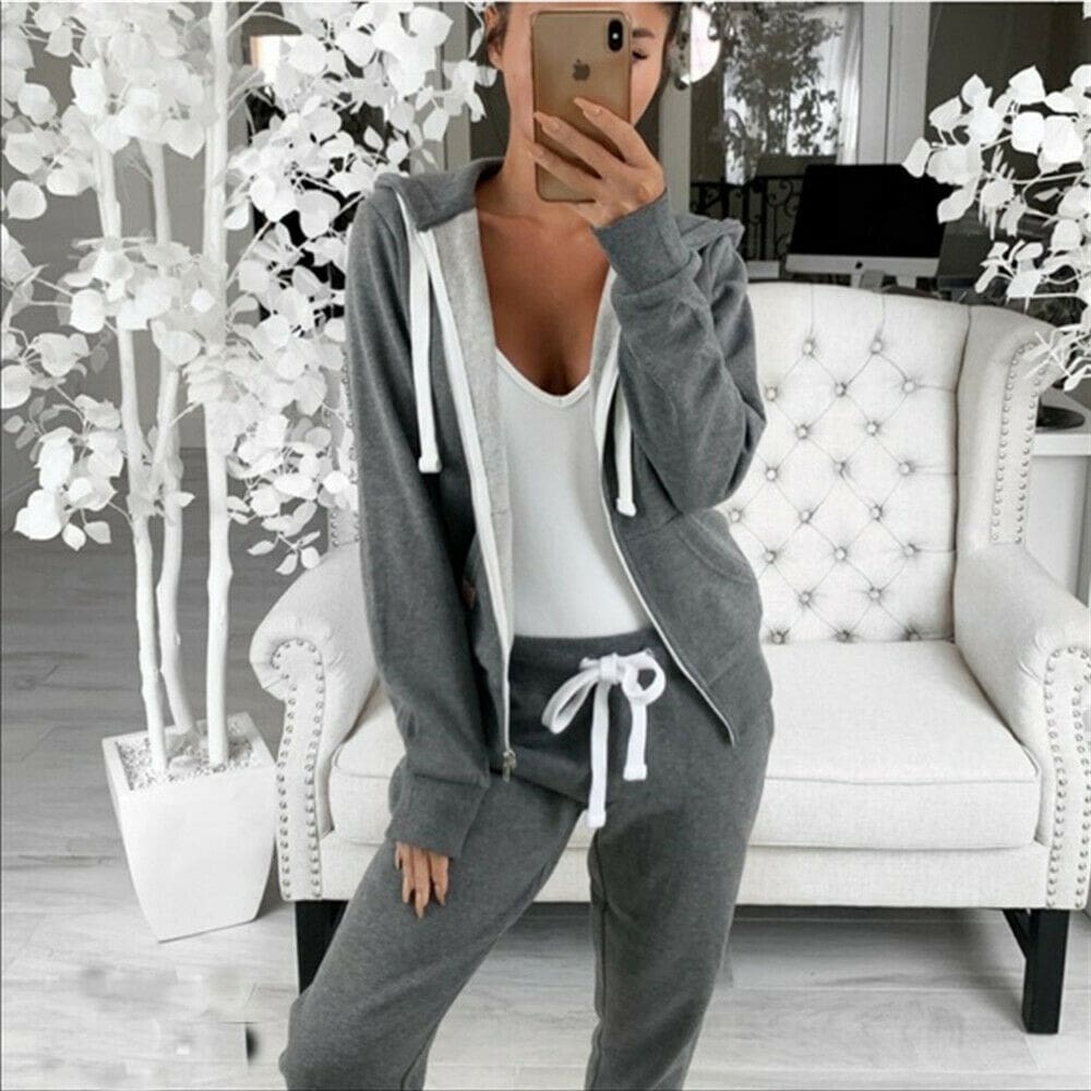 Women Ladies Zipper Hooded Sweatshirt Long Sleeve Outwear Hoodie Plain Jacket Coat Tops