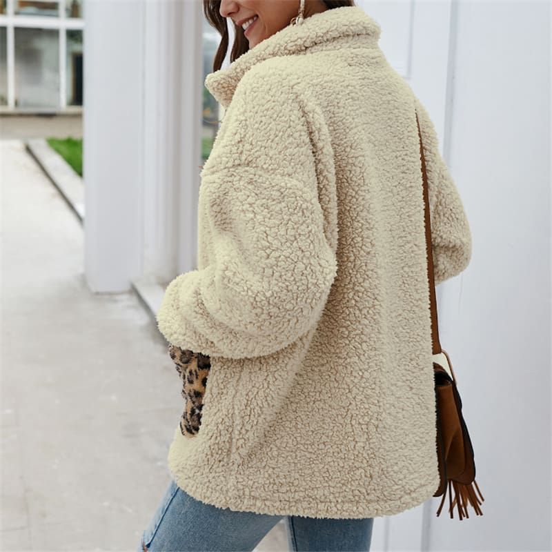 Women Coats And Jackets Plus Size Leopard Pocket Winter Warm Fleece Coats