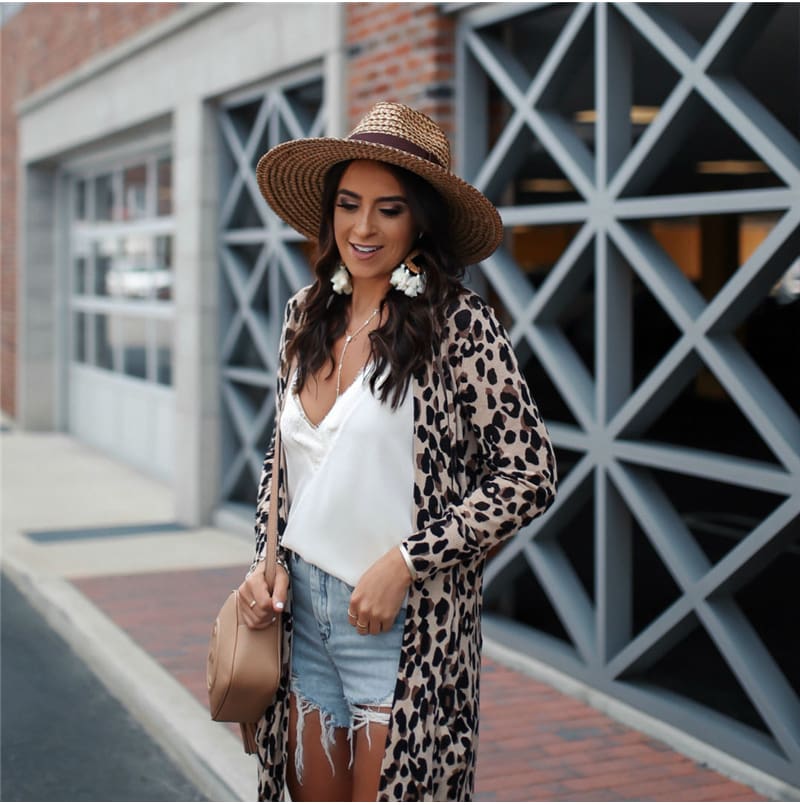 Fashion Leopard Womens Long Sleeve Cardigan Tops Loose Long Blouse Outwear Streetwear