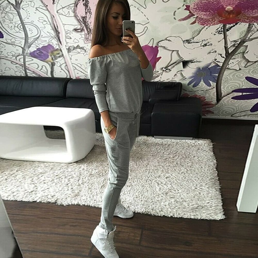 New Autumn Casual Women Outfits Long Sleeve Off Shoulder Long Pant Trousers Jumpsuit Casual Loose Outwear Streetwear