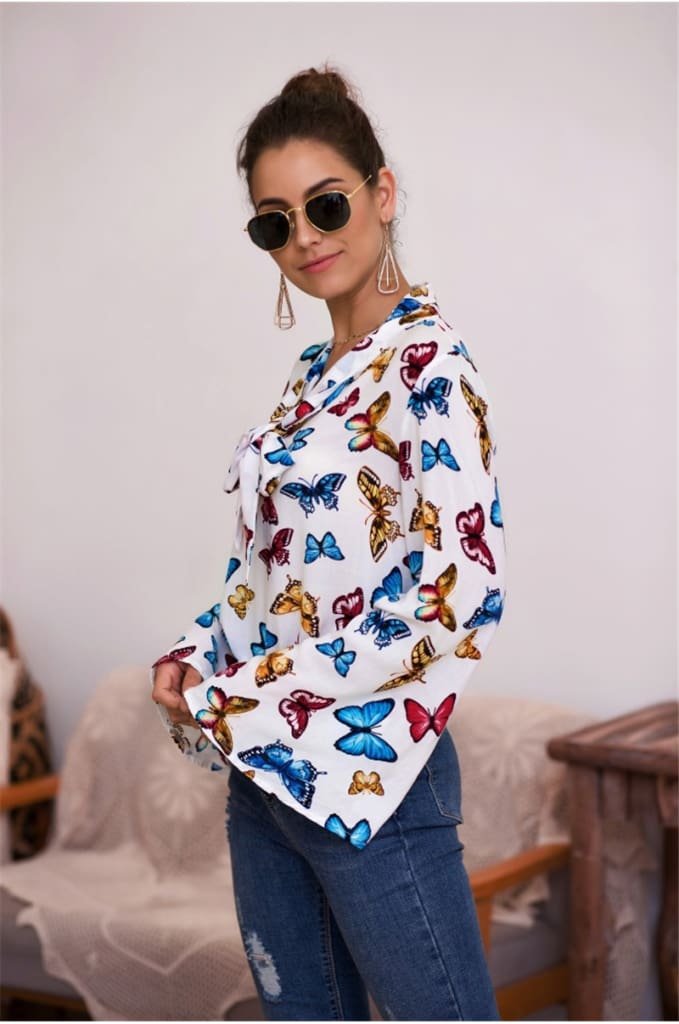 Boho Holiday Women Tops Shirt Elegant Long Sleeve Floral Shirt Ladies Long Sleeve V Neck Loose T shirt Streetwear