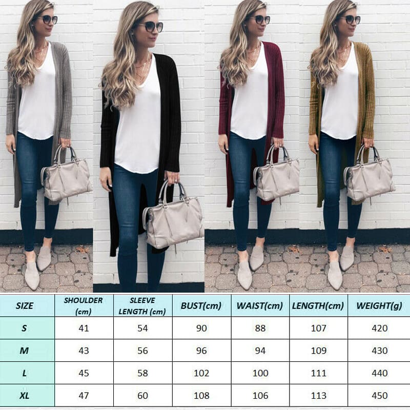 Womens Knitted Sweater Cardigans Knit Autumn Ladies Stretch Long Coats Outwear Tops Jacket Jumper Coat