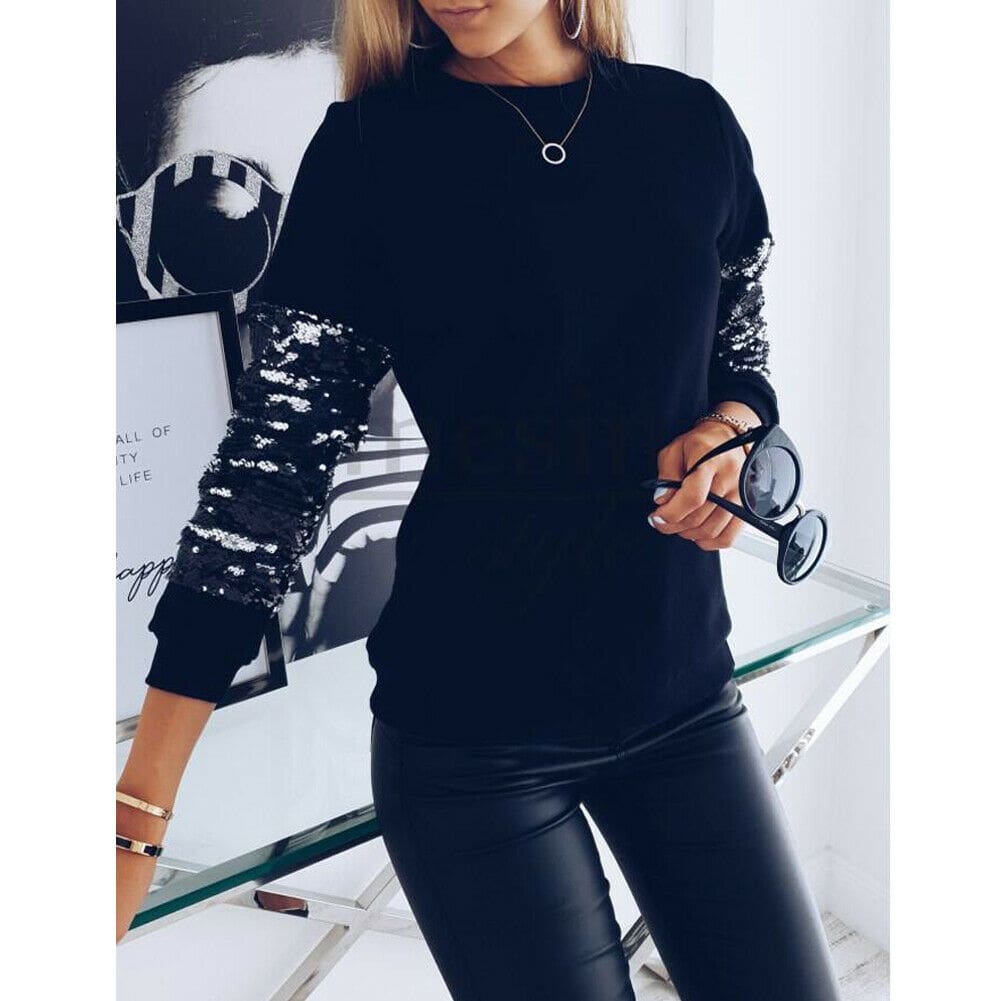 Women Sequin Knitted Sweater Loose Turtleneck Sequins Beading Pullovers Sweater Winter Thick Black Tops For Femme 2019 New