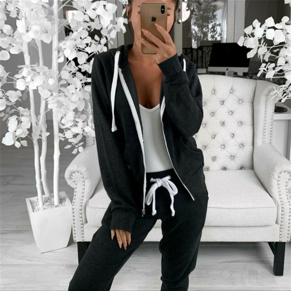 Women Ladies Zipper Hooded Sweatshirt Long Sleeve Outwear Hoodie Plain Jacket Coat Tops