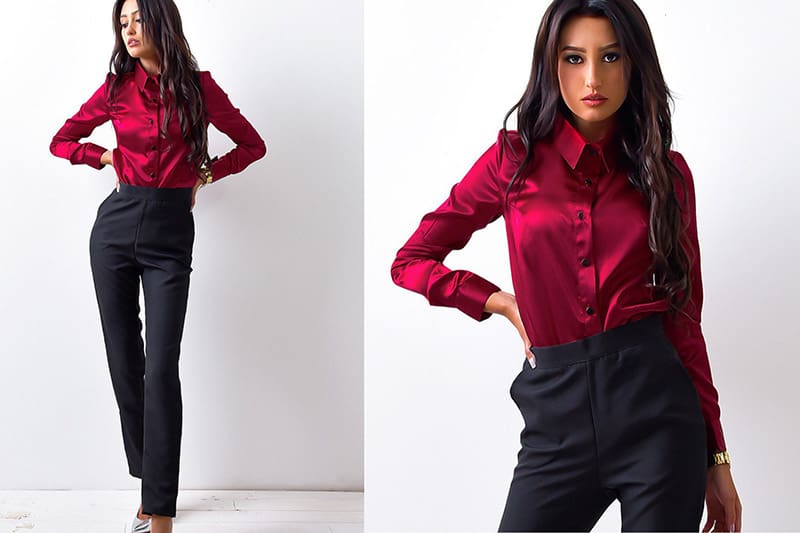 Elegant Fashion Women Long Sleeve Button Down Shirt OL Work Ladies Satin Loose Lapel Blouse Casual Tee Tops